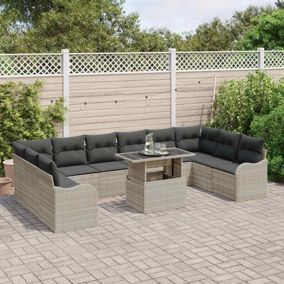 vidaXL Tuin Sofa Set 11 st Lichtgrijs Poly riet, foto 3
