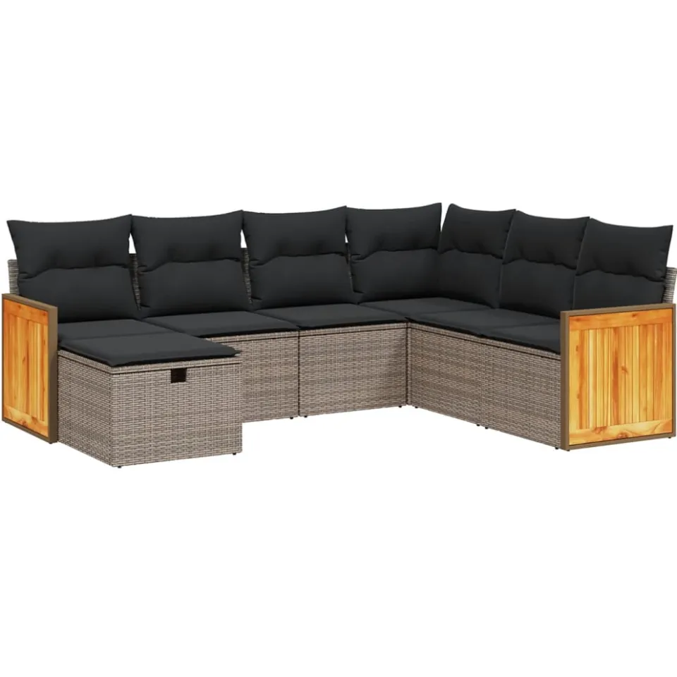 vidaXL 7-delige Loungeset met kussens poly rattan grijs