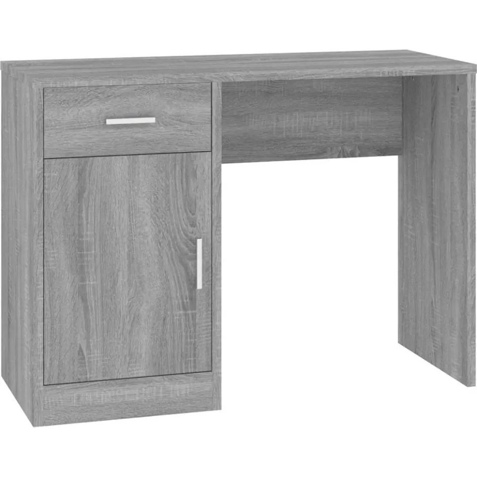 vidaXL Bureau met kast en lade 100x40x73 cm bewerkt hout grijs sonoma