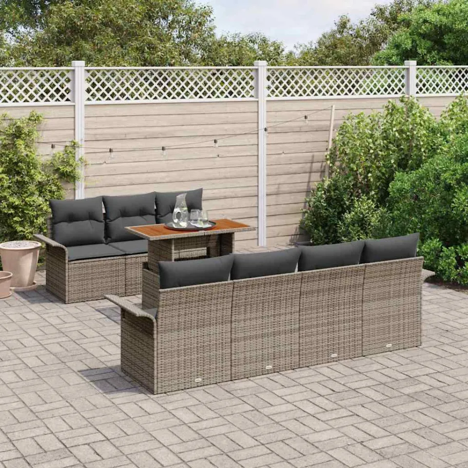 vidaXL Tuin Sofa Set 8 st Grijs Poly riet, foto 3