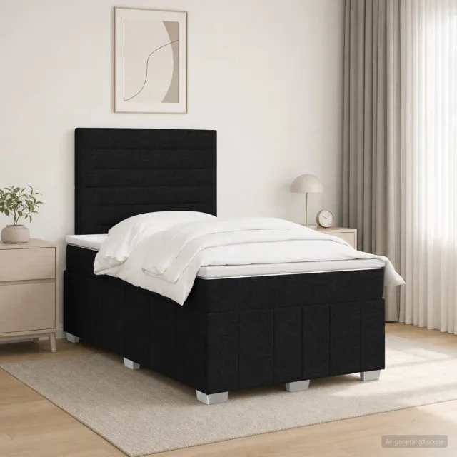 vidaXL LED Boxspring Bed met Matras Zwart 120 x 190 cm Stof