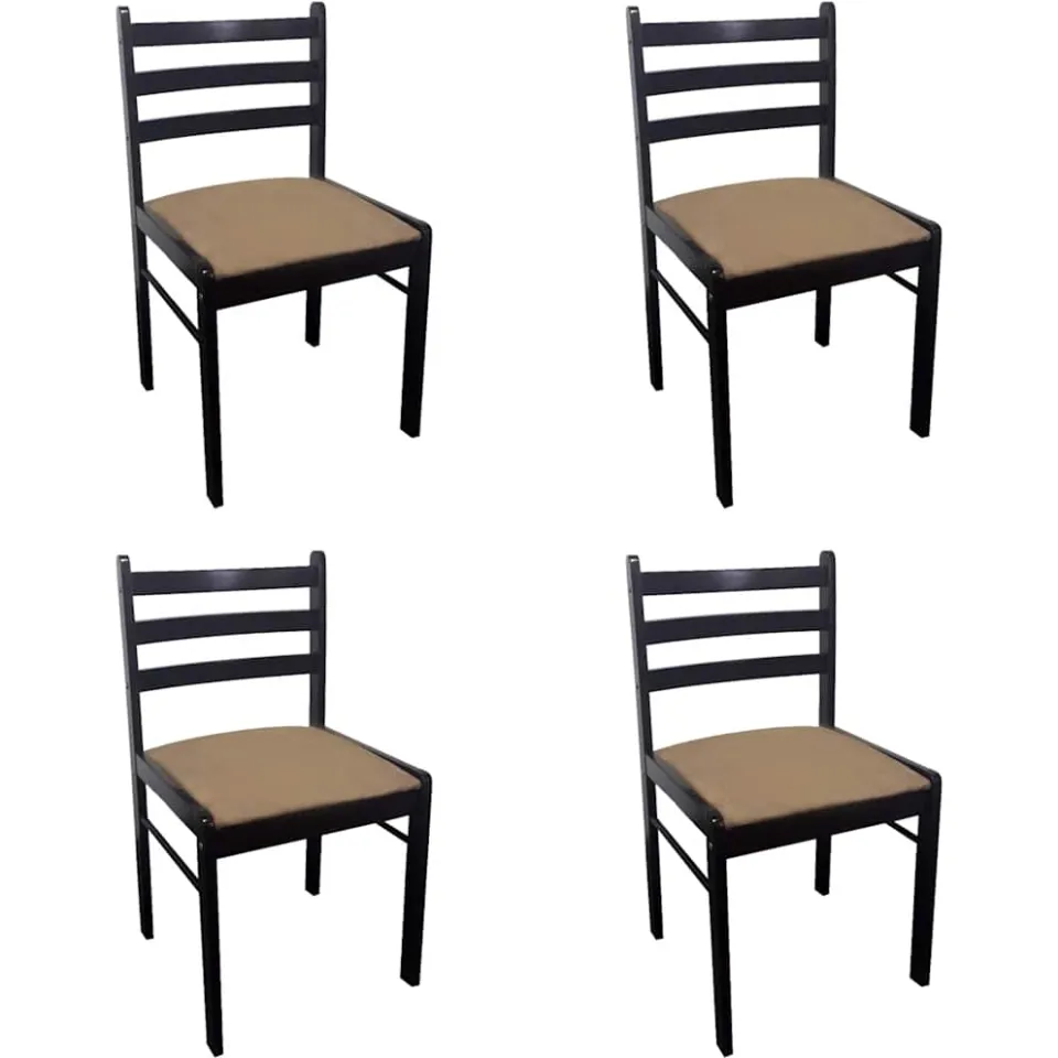 vidaXL Eetkamerstoelen 4 st massief rubberwood en fluweel bruin, foto 3