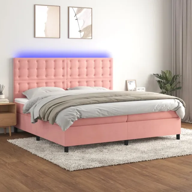 vidaXL Boxspring met matras en LED fluweel roze 200x200 cm