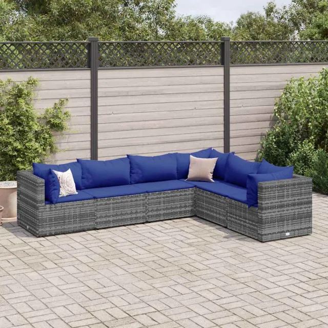 vidaXL 6-delige Loungeset met kussens poly rattan grijs, foto 2