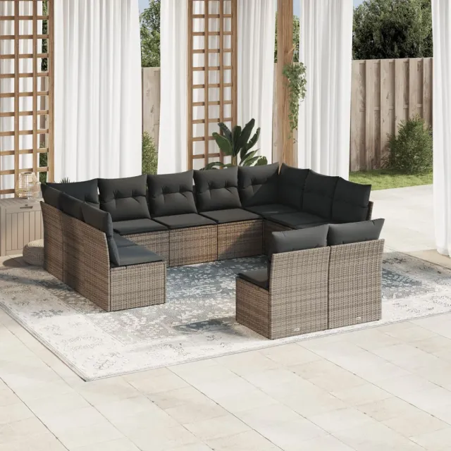 vidaXL 11-delige Loungeset met kussens poly rattan grijs, foto 2