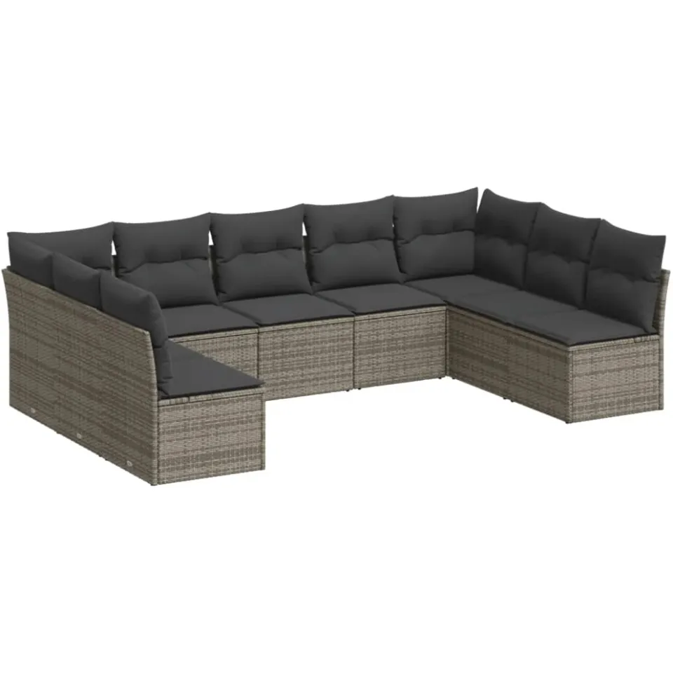 vidaXL 9-delige Loungeset met kussens poly rattan grijs, foto 3