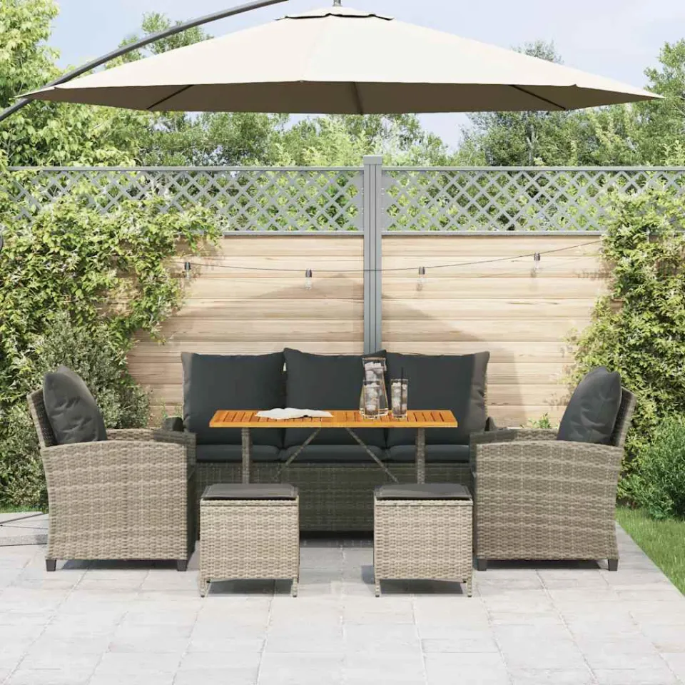 vidaXL 6-delige Loungeset met kussens poly rattan lichtgrijs grijs, foto 3