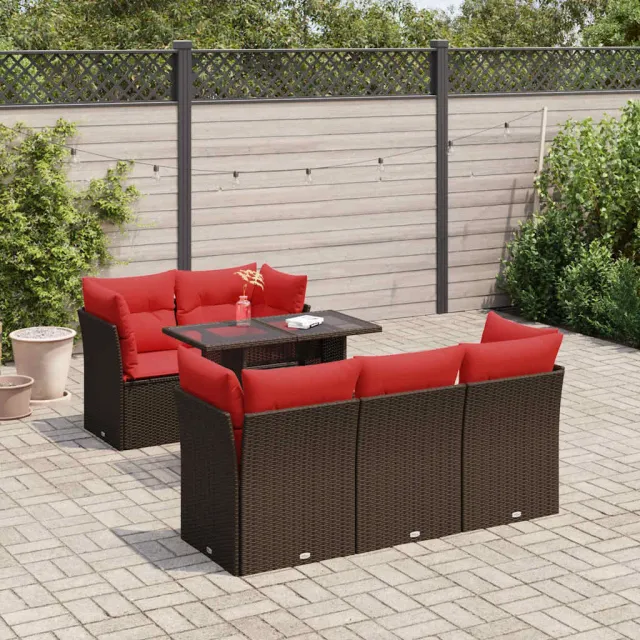 vidaXL 6-delige Loungeset met kussens poly rattan acacia bruin, foto 2
