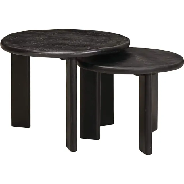 vidaXL Nest Koffietafels 2 st Zwart Ø 50 x 40 cm Massief Mango Hout