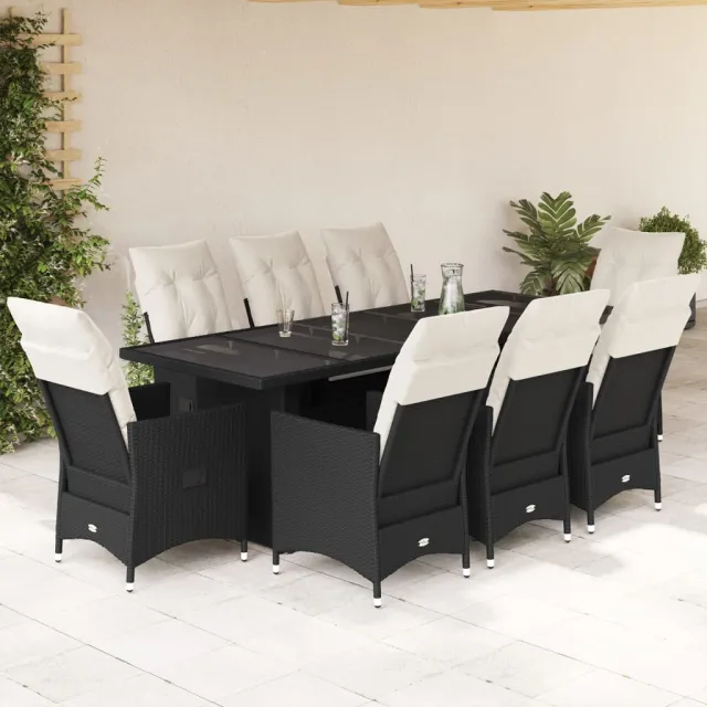 vidaXL 9-delige Bistroset met kussens poly rattan zwart, foto 2