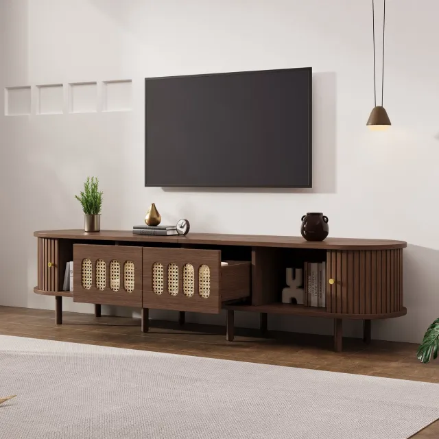 COVREO TV-meubel 180x40x40 cm walnootkleur MDF, 2 lades en roldeuren