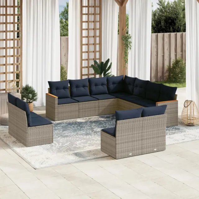 vidaXL 11-delige tuinbankset met kussens, grijs polyrotan, foto 2