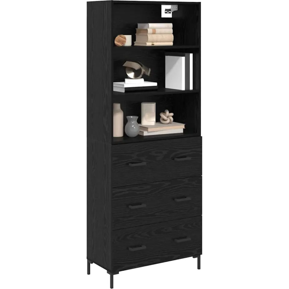 vidaXL Hoge kast Zwart Eiken 69,5 x 34 x 180 cm Bewerkt hout