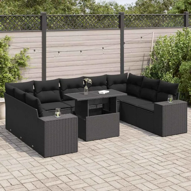 vidaXL 10-delige Loungeset met kussens poly rattan zwart, foto 2