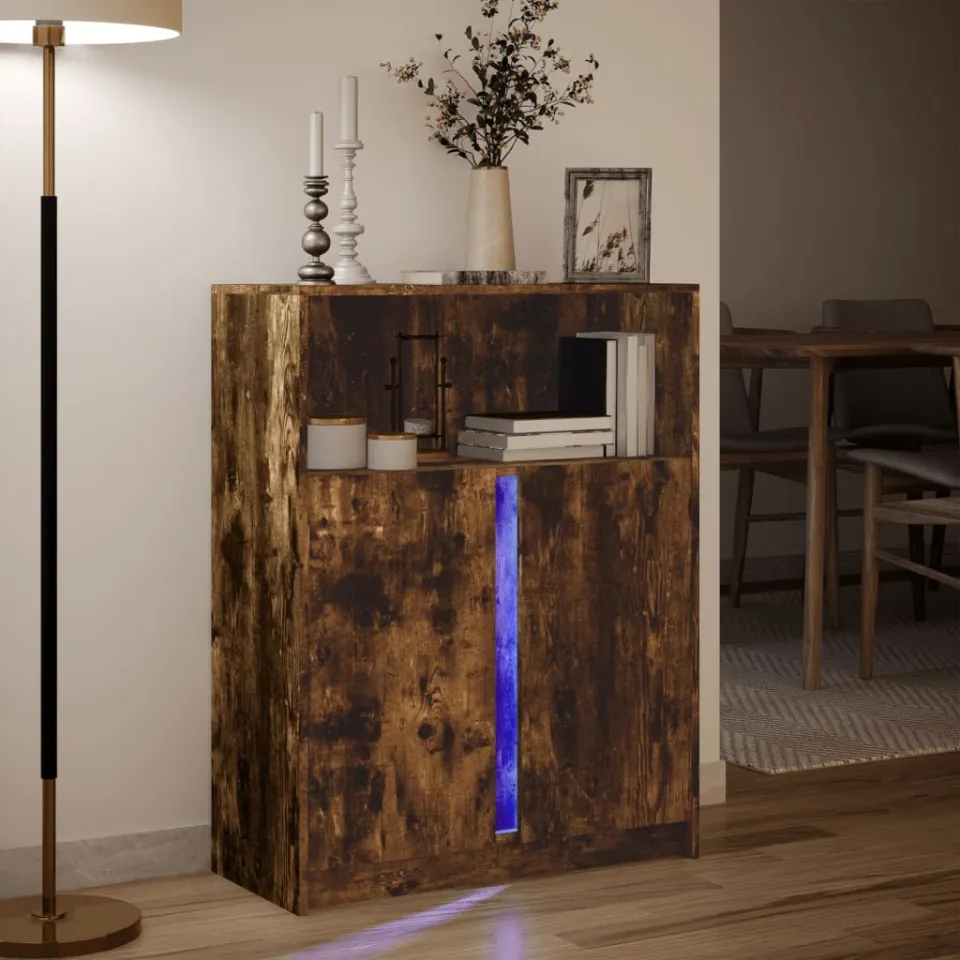 vidaXL Dressoir met LED 77x34x100 cm bewerkt hout gerookt eikenkleurig, foto 4