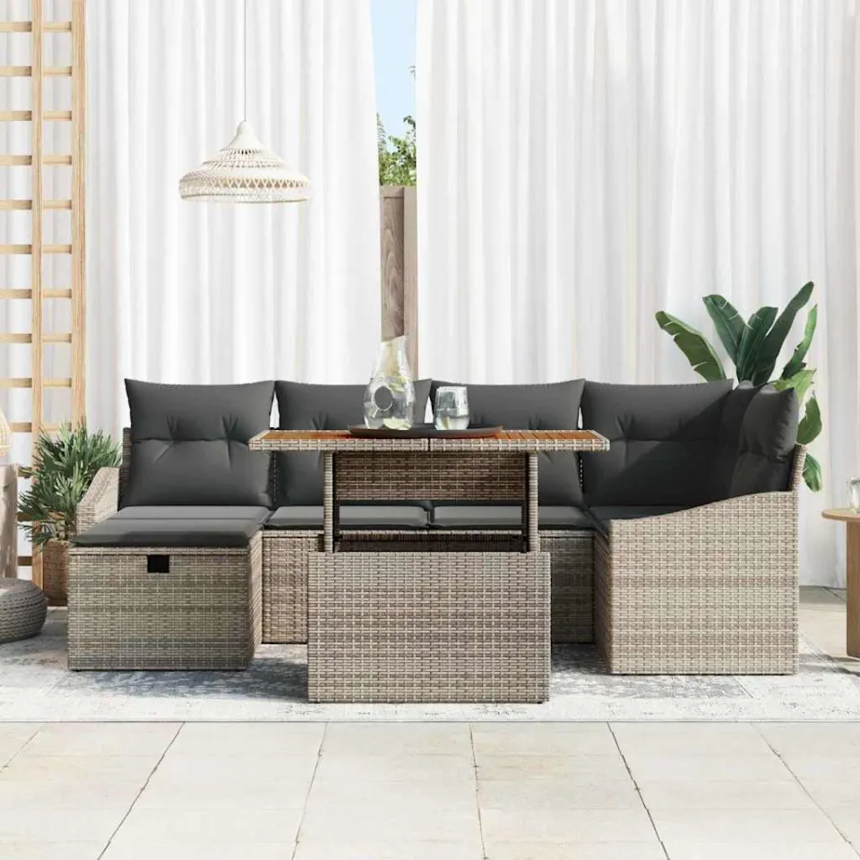 vidaXL Tuin Sofa Set 7 st Grijs poly rattan, foto 2