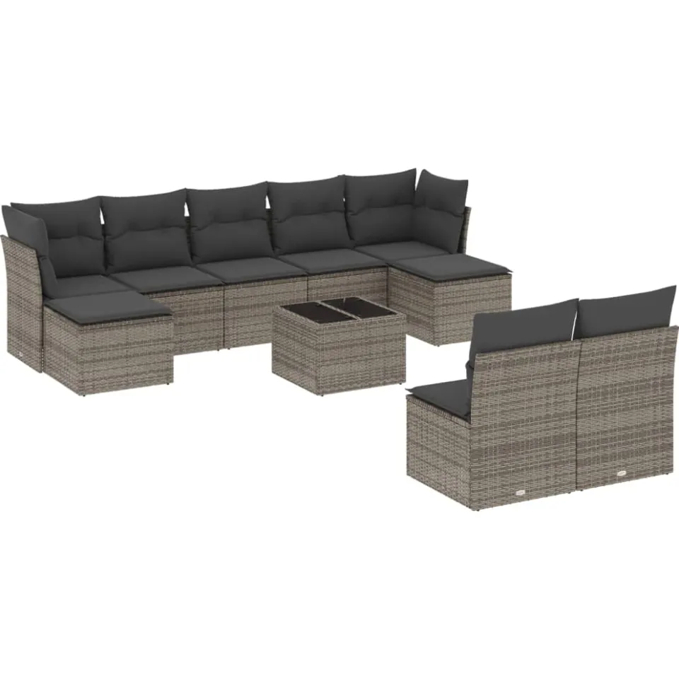 vidaXL 10-delige Loungeset met kussens poly rattan grijs, foto 3
