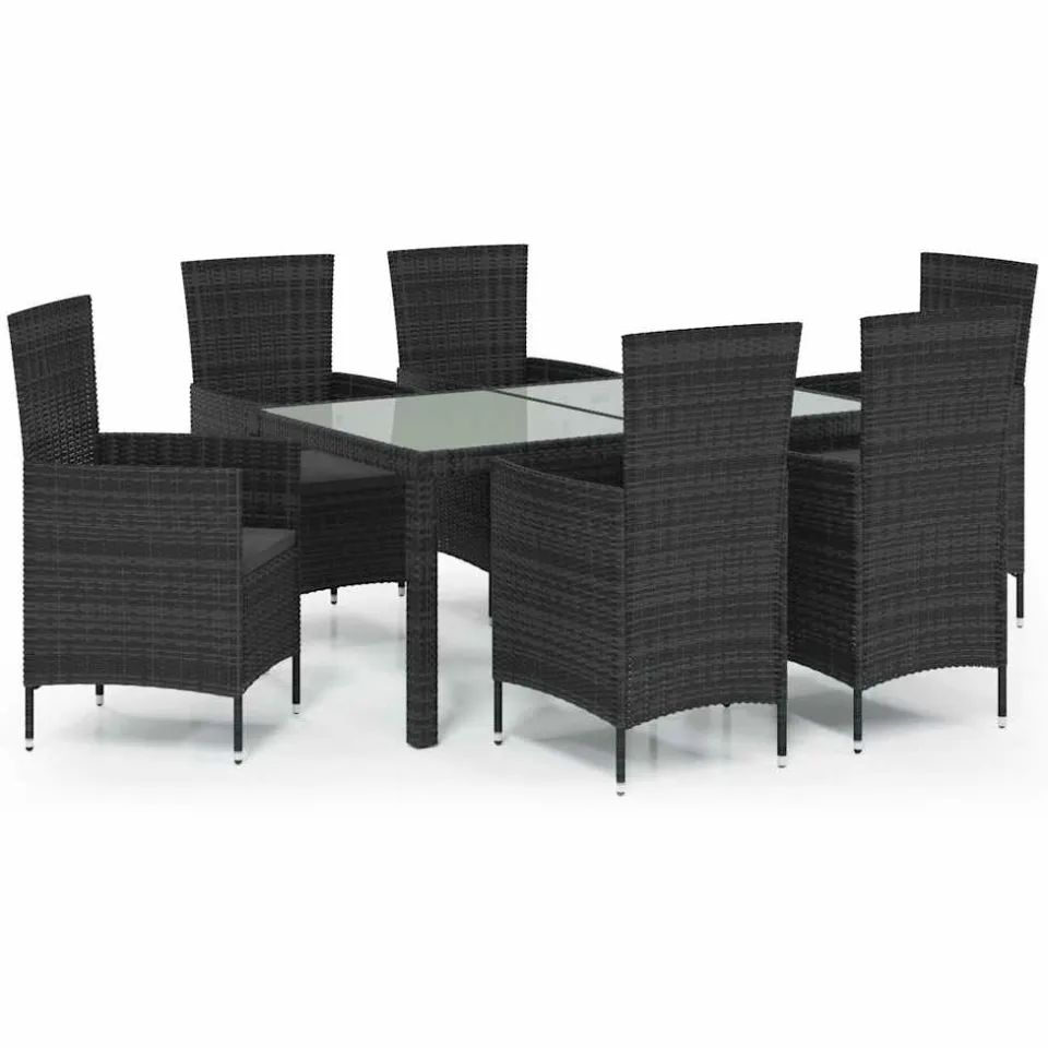 vidaXL 7-delige Tuinset met kussens poly rattan zwart, foto 3
