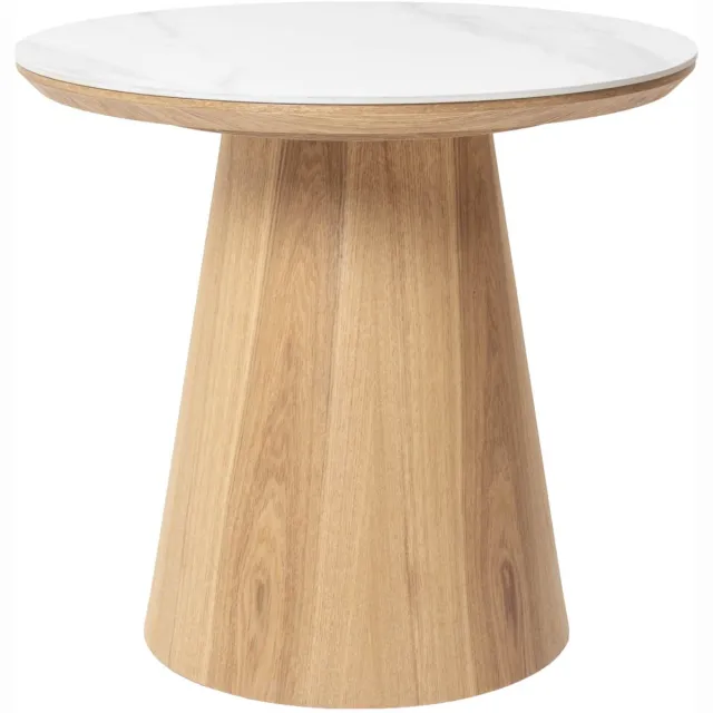 Giga Meubel Bijzettafel Alba - Wit Keramiek/Naturel - Ø60x55cm