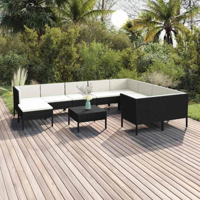 vidaXL 11-delige Loungeset met kussens poly rattan zwart, foto 2