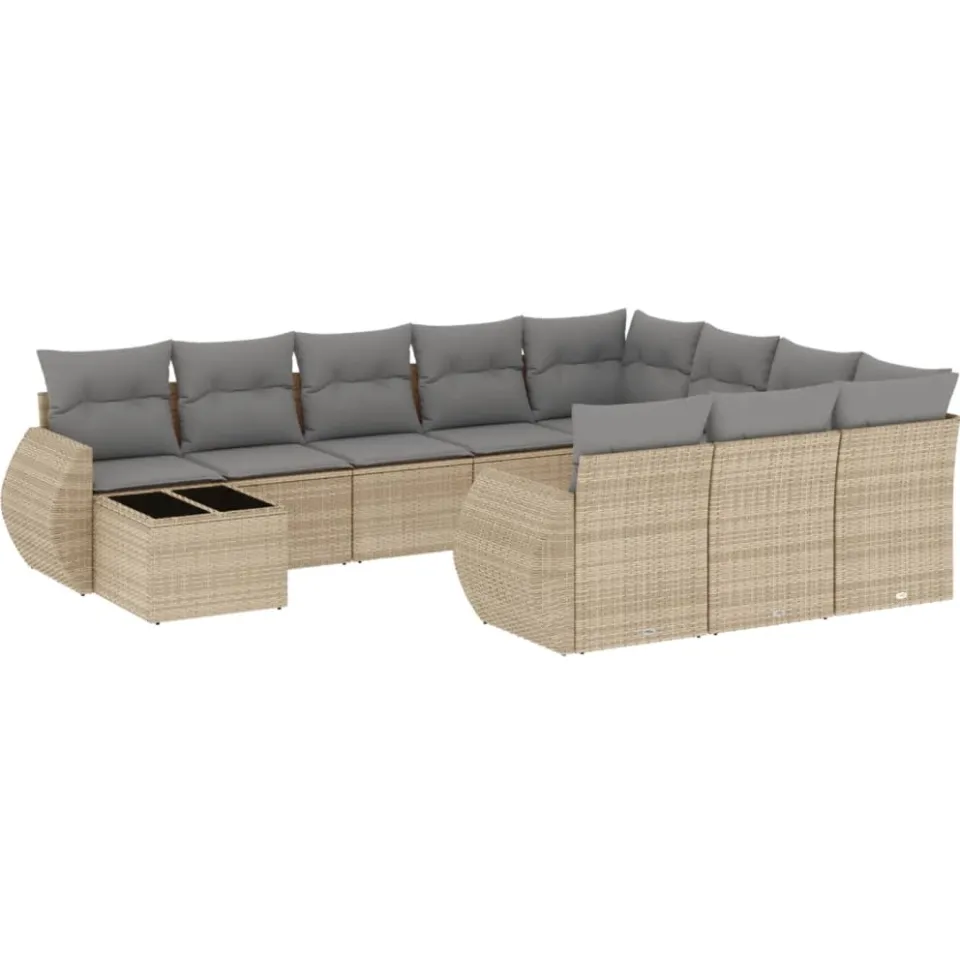 vidaXL 11-delige Tuinset met kussens poly rattan beige