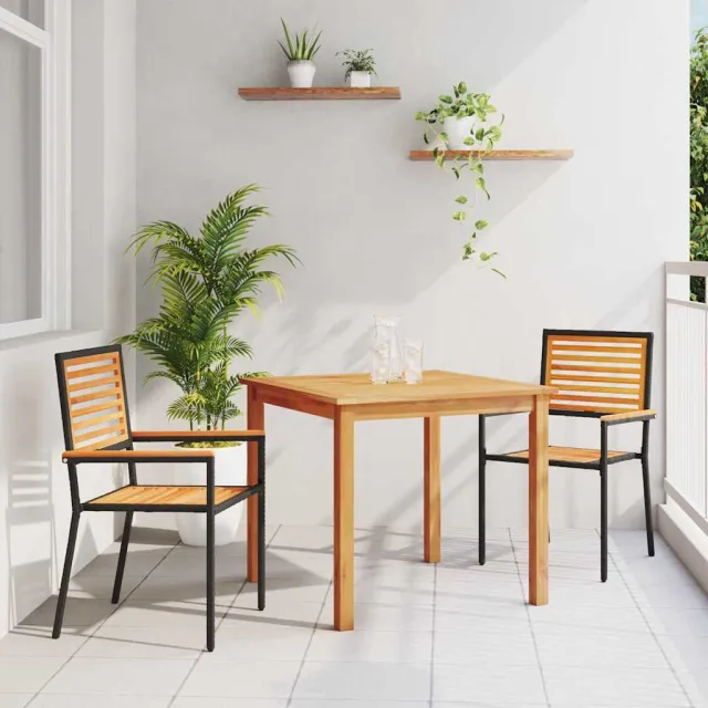 vidaXL Tuin eettafelset 3 st Zwart Massief Acaciahout, foto 2