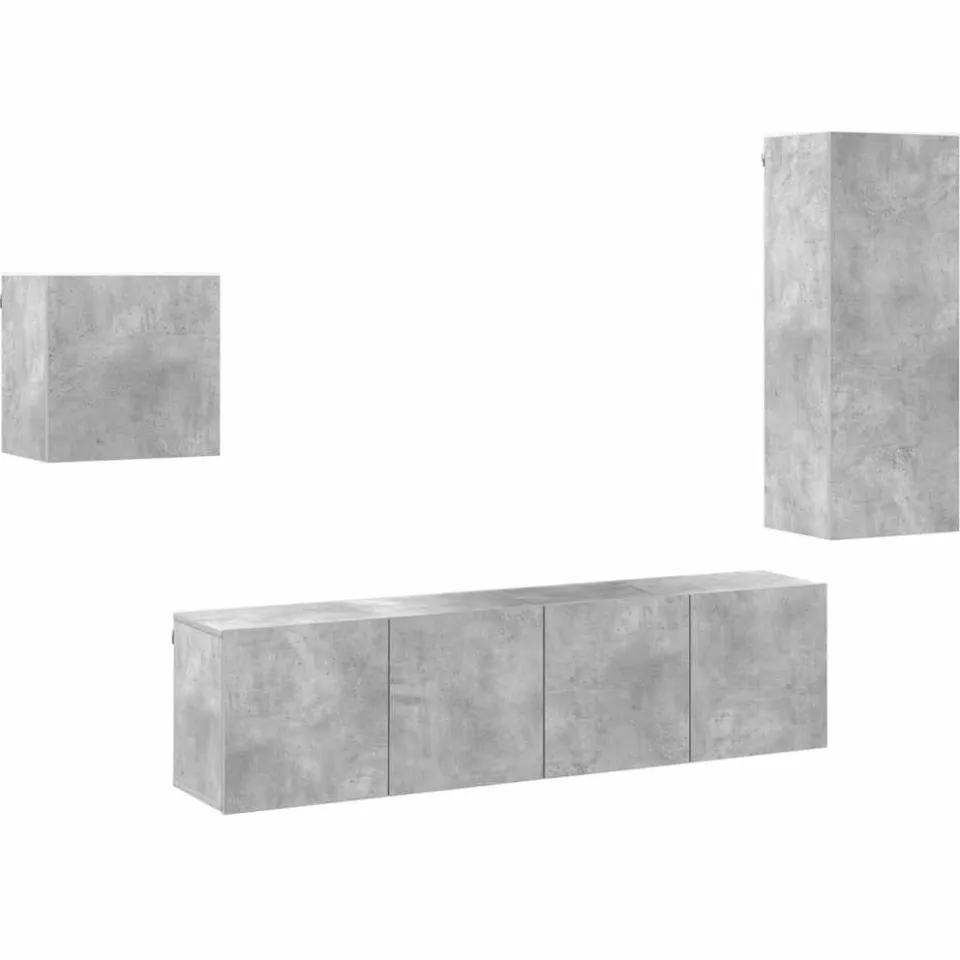 vidaXL 4-delige Tv-wandmeubelset bewerkt hout betongrijs