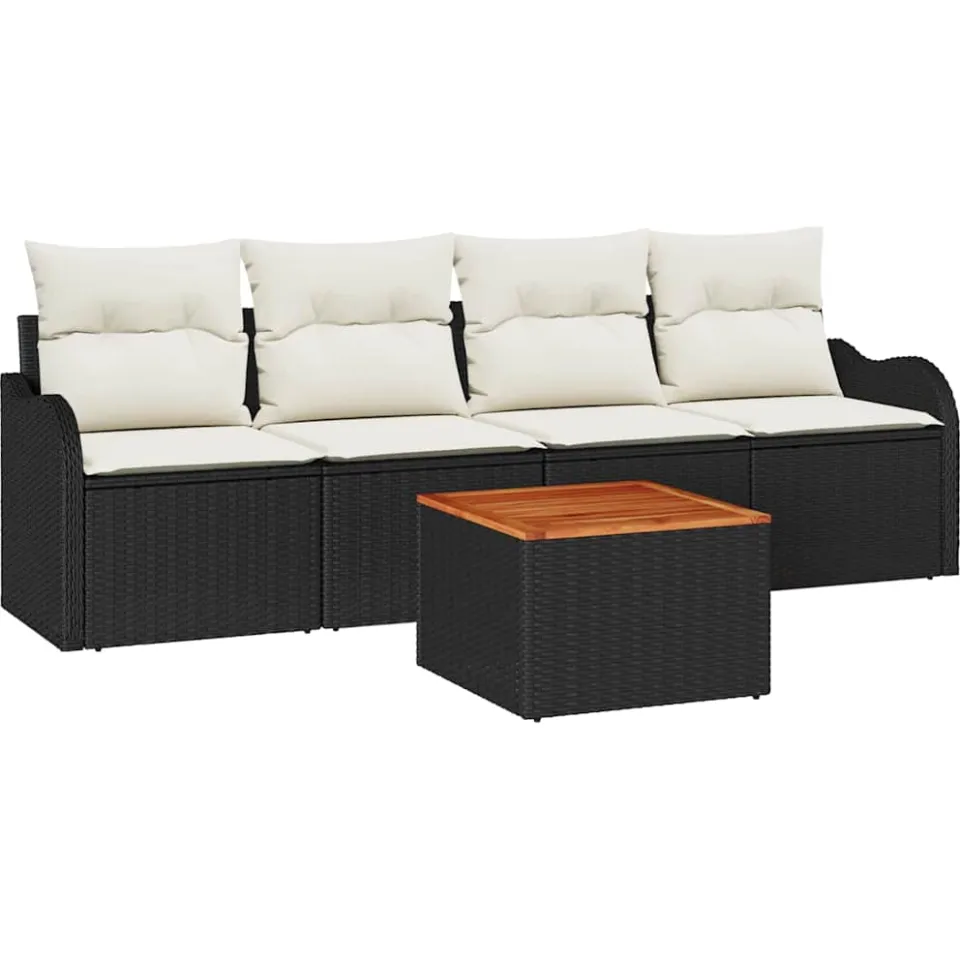 vidaXL Tuinbankenset 5 st Zwart poly rattan, foto 4