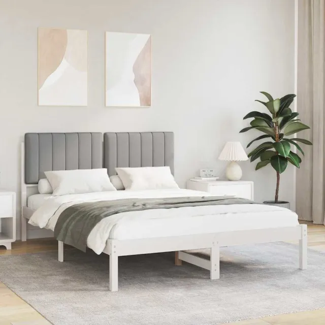vidaXL Bedframe met Gevoerd Hoofdgedeelte Lichtgrijs 135 x 190 cm