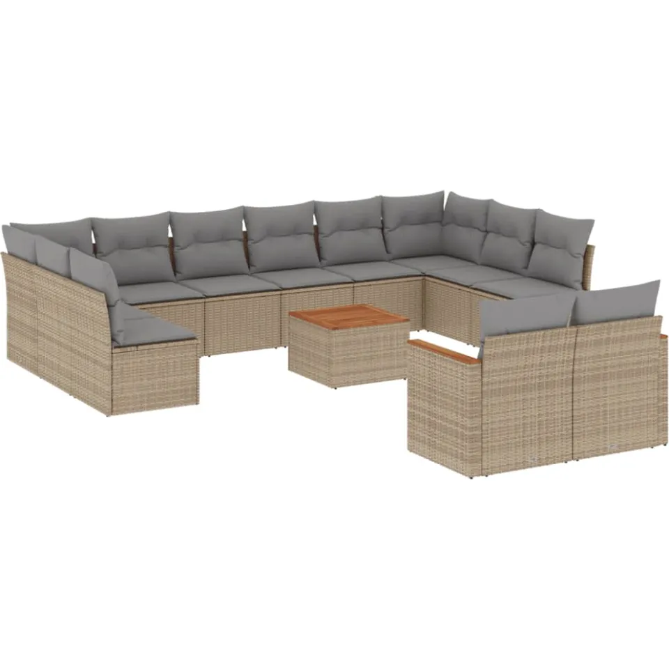 vidaXL 13-delige Loungeset met kussens poly rattan beige, foto 3