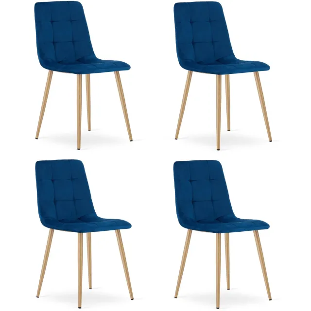 LEOBERT KARA Eetkamerstoelen – Set van 4 – Marineblauw Velvet – Houten Poten – Comfortabele Ergonomische Zitting – Modern Design – Velvet Stoel voor Woonkamer, Keuken en Eetkamer – Max. 110 kg per Stoel