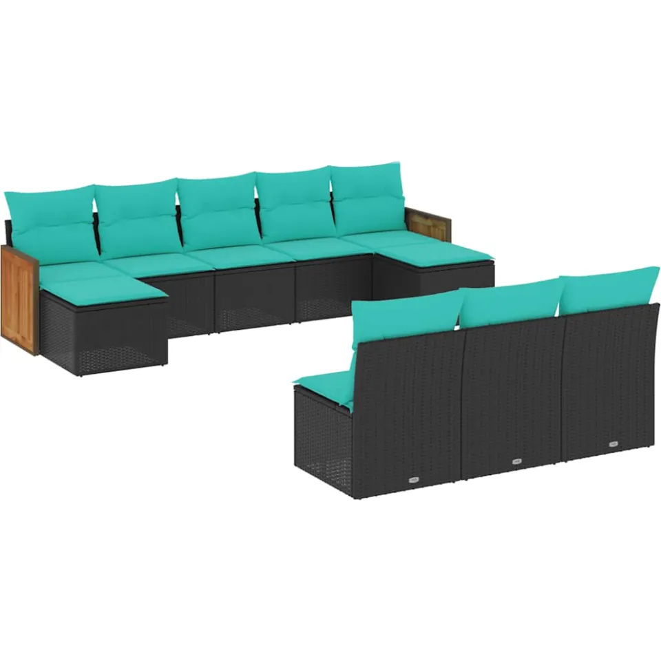 vidaXL 10-delige tuinbankset met kussens van zwart polyrotan, foto 3