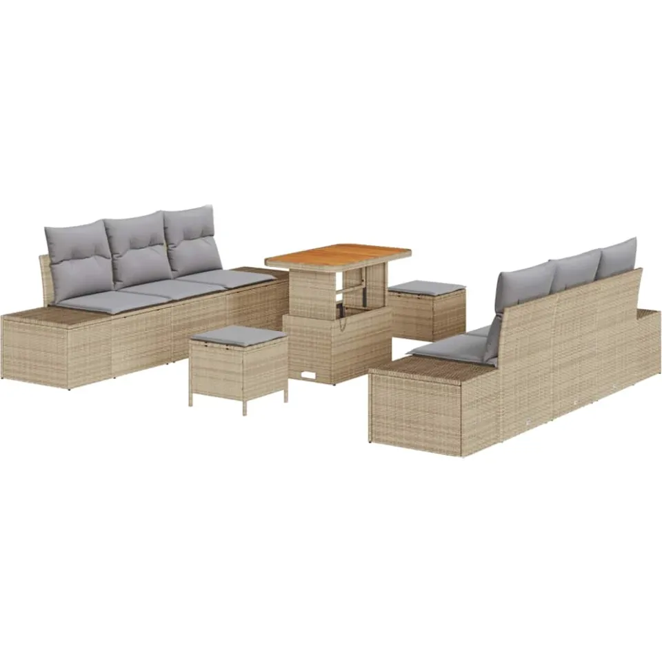 vidaXL Tuinbankenset 9 st Beige poly rattan