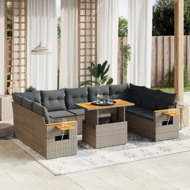 vidaXL 11-delige Loungeset met kussens poly rattan grijs, foto 2