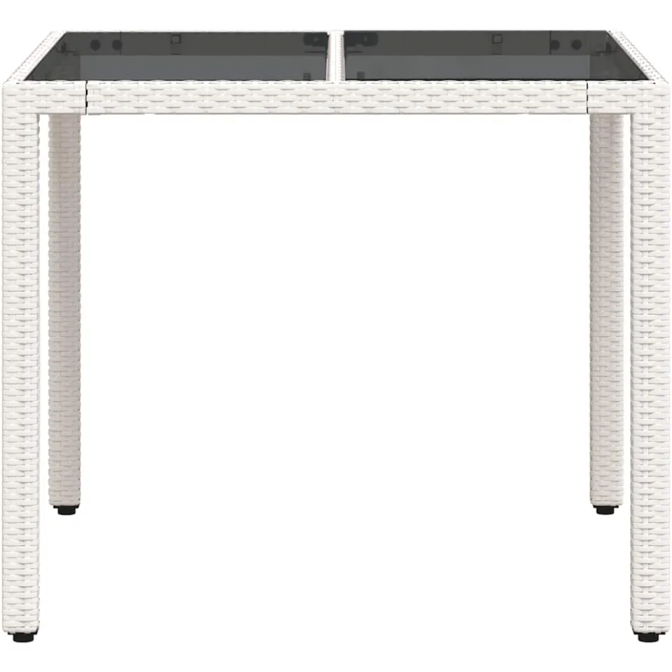 vidaXL Tuintafel met glazen blad 90x90x75 cm poly rattan wit, foto 4