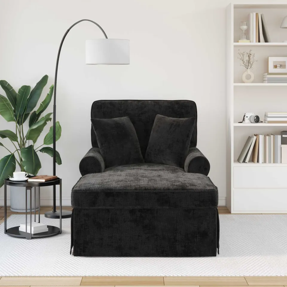 vidaXL Chaise Lounge met Rok met kussen Zwart 157 x 91 x 91 cm ARES, foto 3