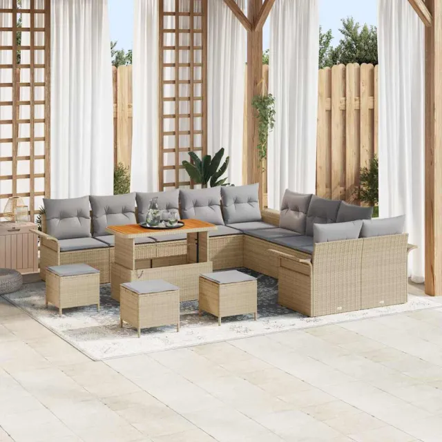 vidaXL Tuinbankenset 14 st Beige poly rattan, foto 2