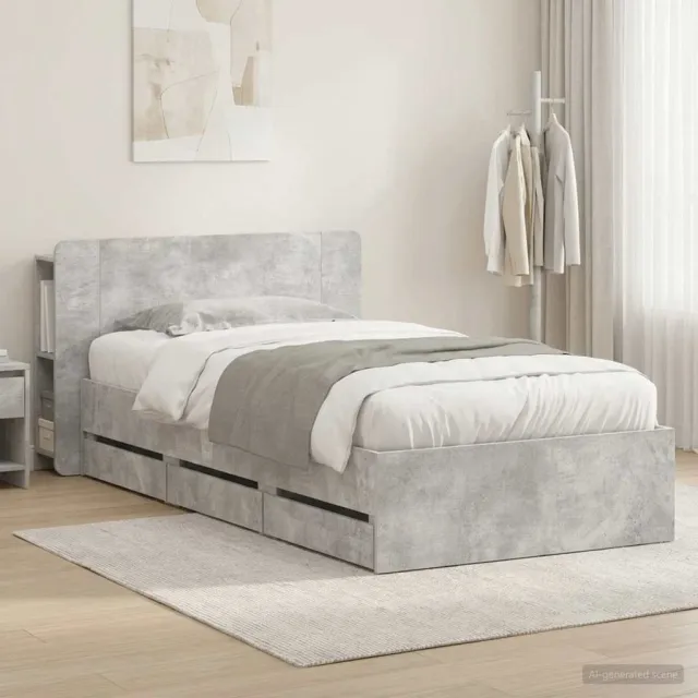 vidaXL Bedframe met opbergruimte en hoofdbord Betongrijs 75 x 190 cm grijs