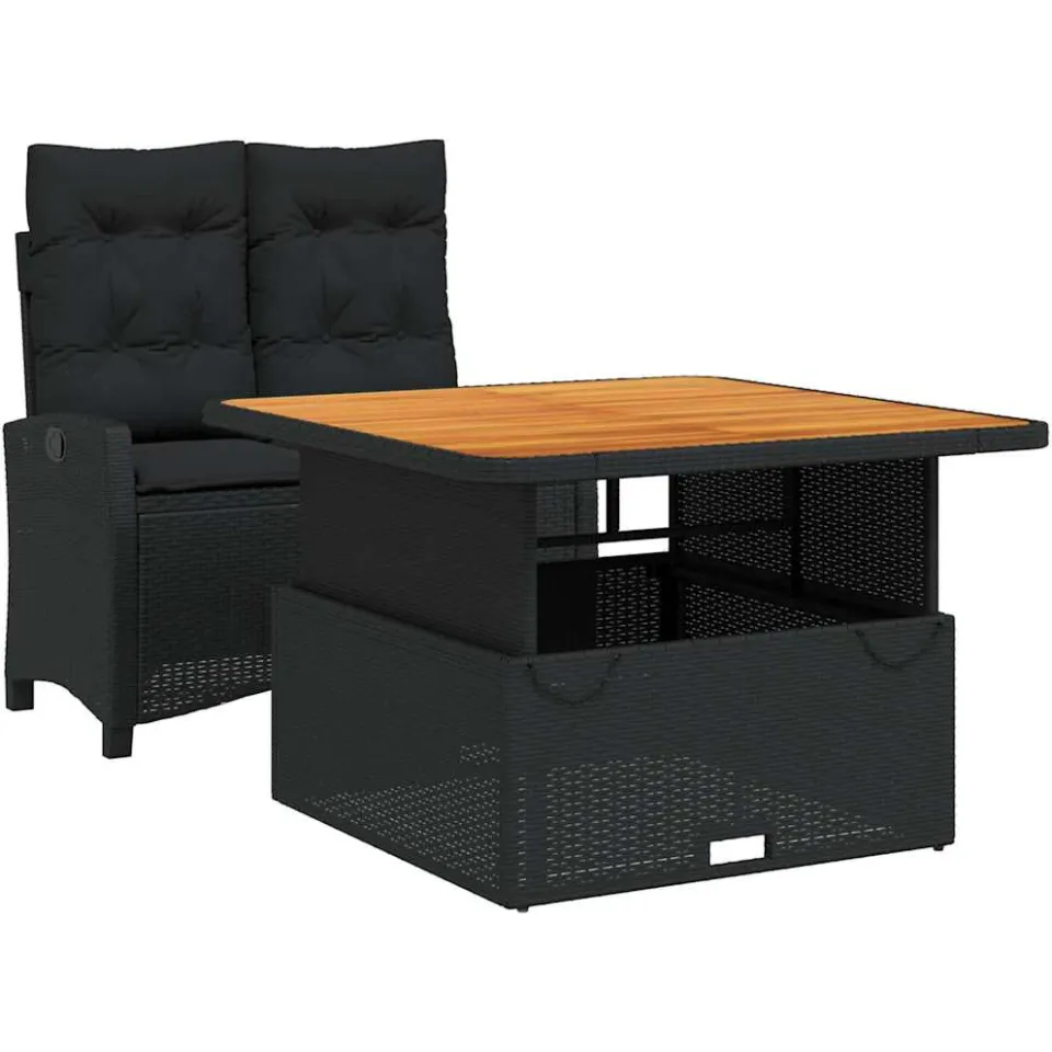 vidaXL 2-delige Tuinset met kussens poly rattan zwart, foto 3