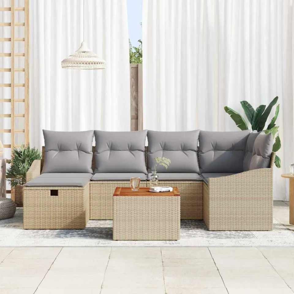 vidaXL Tuinbankenset 7 st Beige poly rattan, foto 2