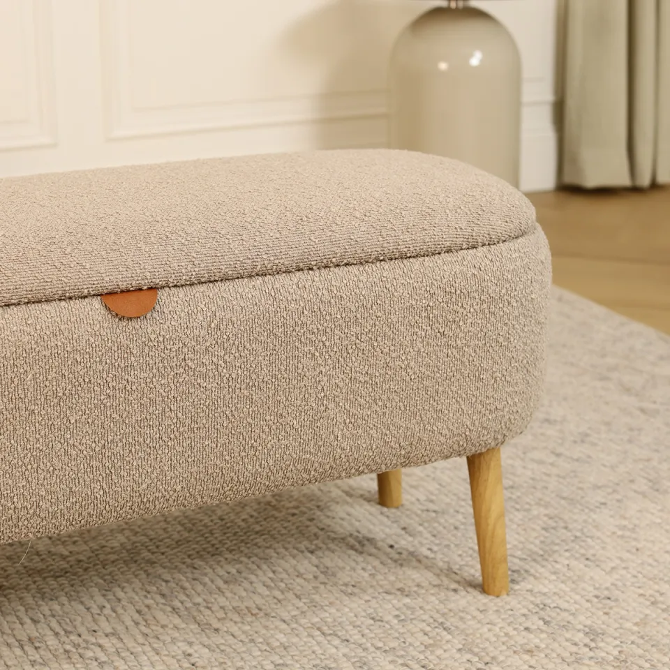 Nolon Juna bankje met opbergruimte bouclé taupe - 95 x 37 cm, foto 3
