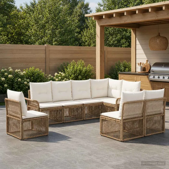 vidaXL Tuinbankenset 8 st 8-zits Beige poly rattan, foto 2