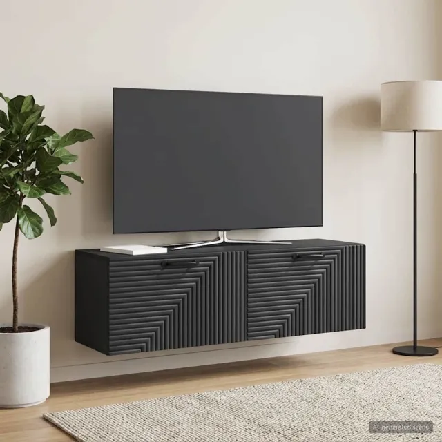 vidaXL Wandbeugel TV-kast Zwart 98 x 31 x 30 cm Bewerkt hout, foto 2