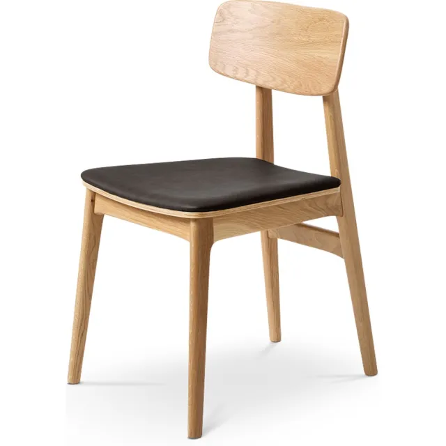 Gewoonstijl Olivine Olivine Lana Houten Eetkamerstoel - Met Zwart Zitkussen - Kunstleer - Massief Eiken - Scandinavisch
