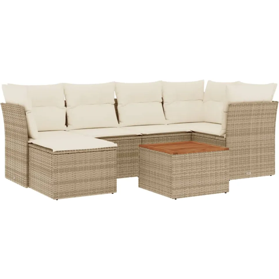 vidaXL 7-delige Loungeset met kussens poly rattan beige, foto 3