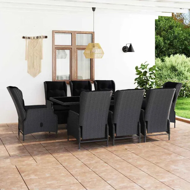 vidaXL 9-delige Tuinset met kussens poly rattan donkergrijs grijs, foto 2
