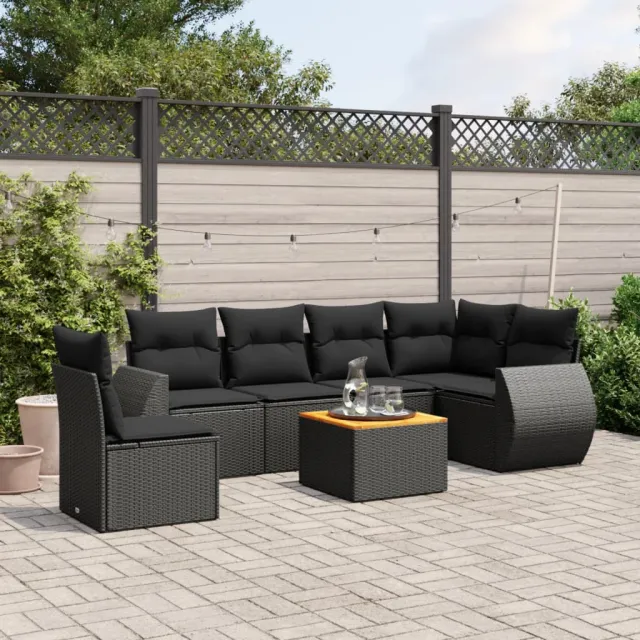 vidaXL 7-delige Loungeset met kussens poly rattan zwart, foto 2