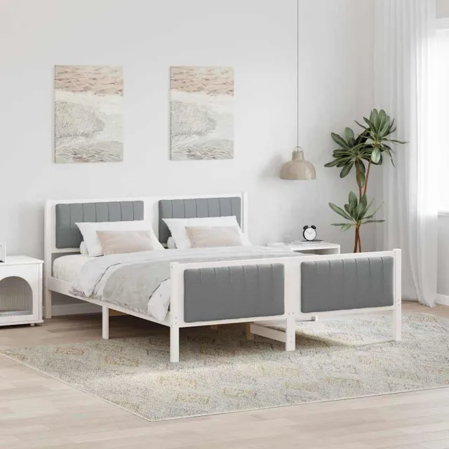 vidaXL Bedframe Wit en lichtgrijs 150 x 200 cm Massief grenenhout