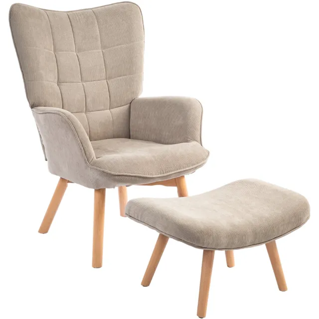 4Goodz Oor-Fauteuil met Voetenbank Ribfluweel Optiek - Bruin