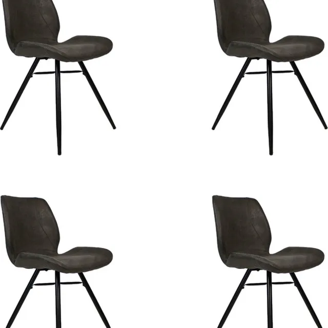 Bronx71 Industriële eetkamerstoel Barrel antraciet eco leer - Eetkamerstoelen set van 4 - stoel